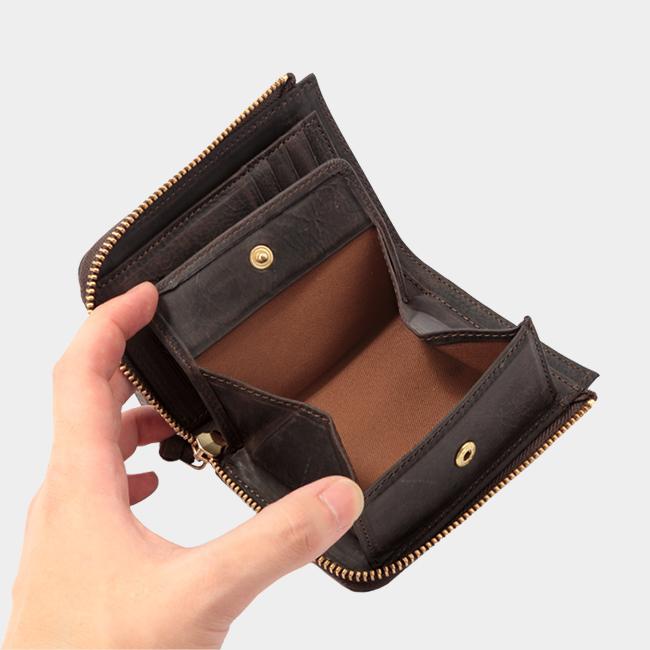 SLOW スロウ 二つ折り財布 L字ファスナー クーズー ミドルウォレット
