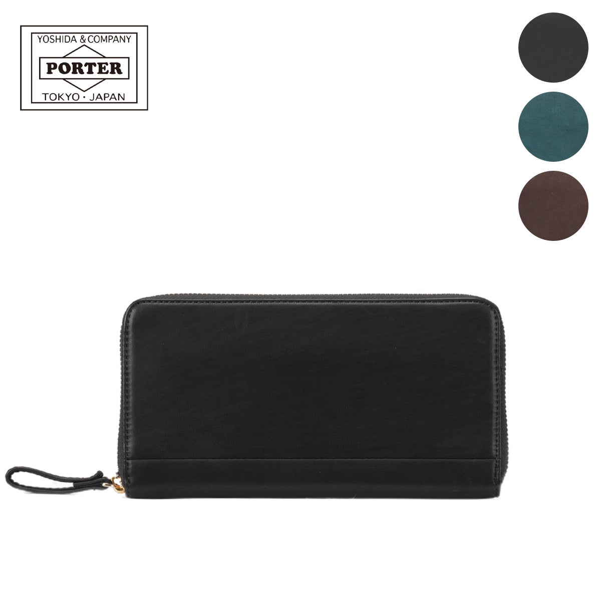 ポーター ワイズ ロングウォレット 341-01318 PORTER 財布 長財布 ラウンドファスナー box型小銭入れ 通帳 本革 馬革 緑 黒