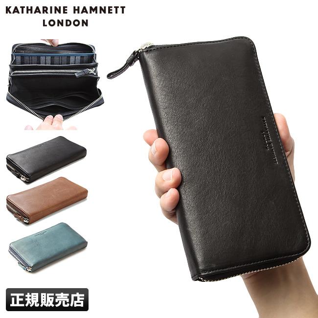 キャサリンハムネット 財布 長財布 本革 メンズ レディース ラウンド