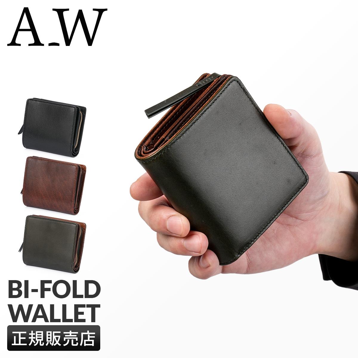 A_W アウ 二つ折り財布 ミドル財布 L字ファスナー ミドルウォレット