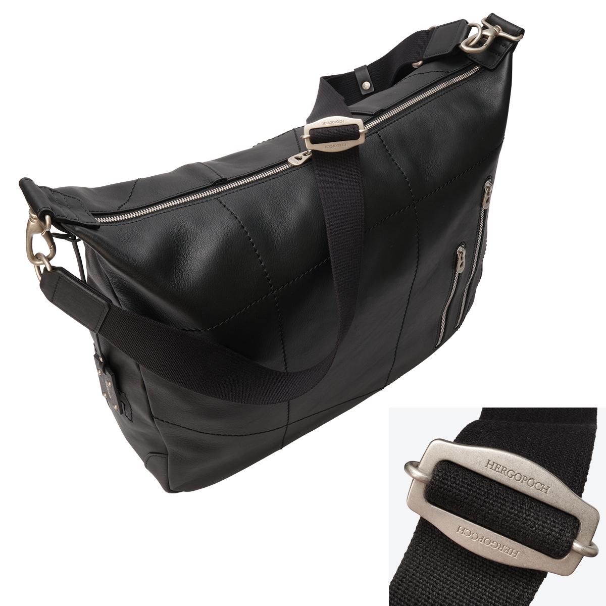 Genuine Leather ブラック メッセンジャーバッグ エルゴポック ジャパニーズファームレザー ショルダーバッグ ワン