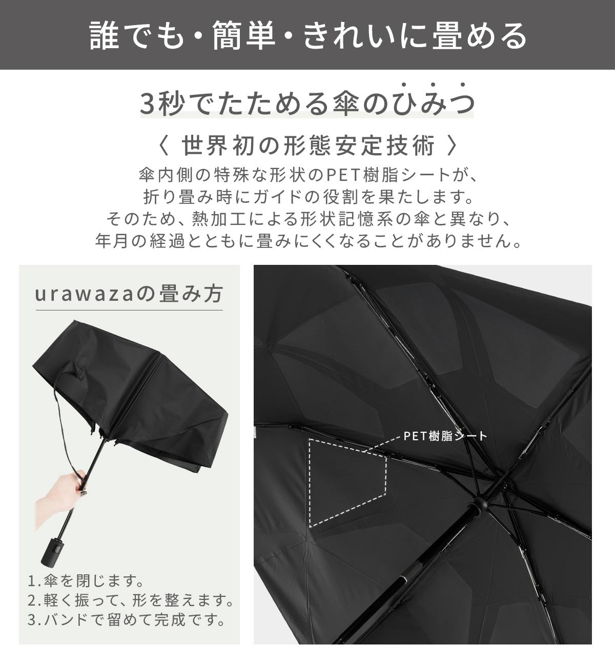 エスタ ウラワザ 55cm 晴雨兼用 折りたたみ傘 形状記憶 自動開閉 日傘